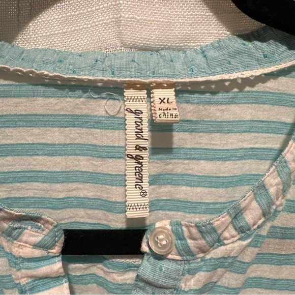 Grand & Greene  Womens Blouse XL Blue Stripe Long Sleeve Boho Popover Blouse - Picture 8 of 8